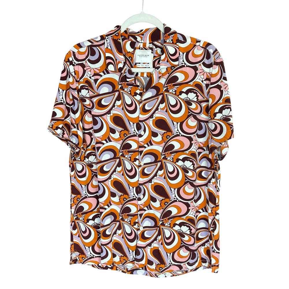 Cactus Man Ricky Singh Coastal Men Shirt Size L Boho Retro Psychedelic Button Up
